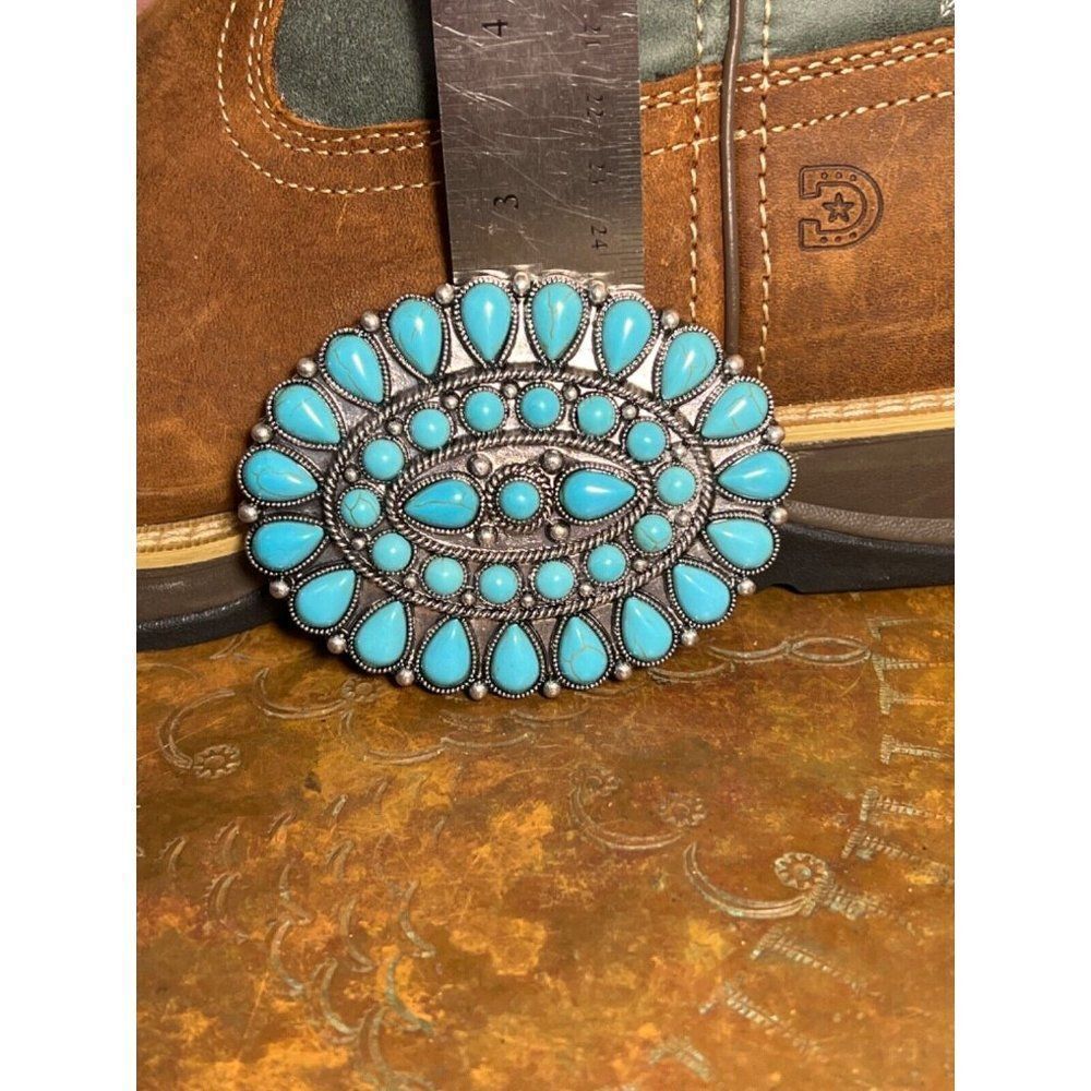 TURQUOISE CONCH WESTERN SILVER BELT ADJUSTABLE BUCKLE MEN WOMEN Father’s Day dad - Picture 5 of 10